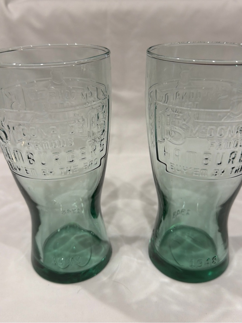 McDonald vintage 1948 Embossed Light Green Glass Tumblers — Set of 2